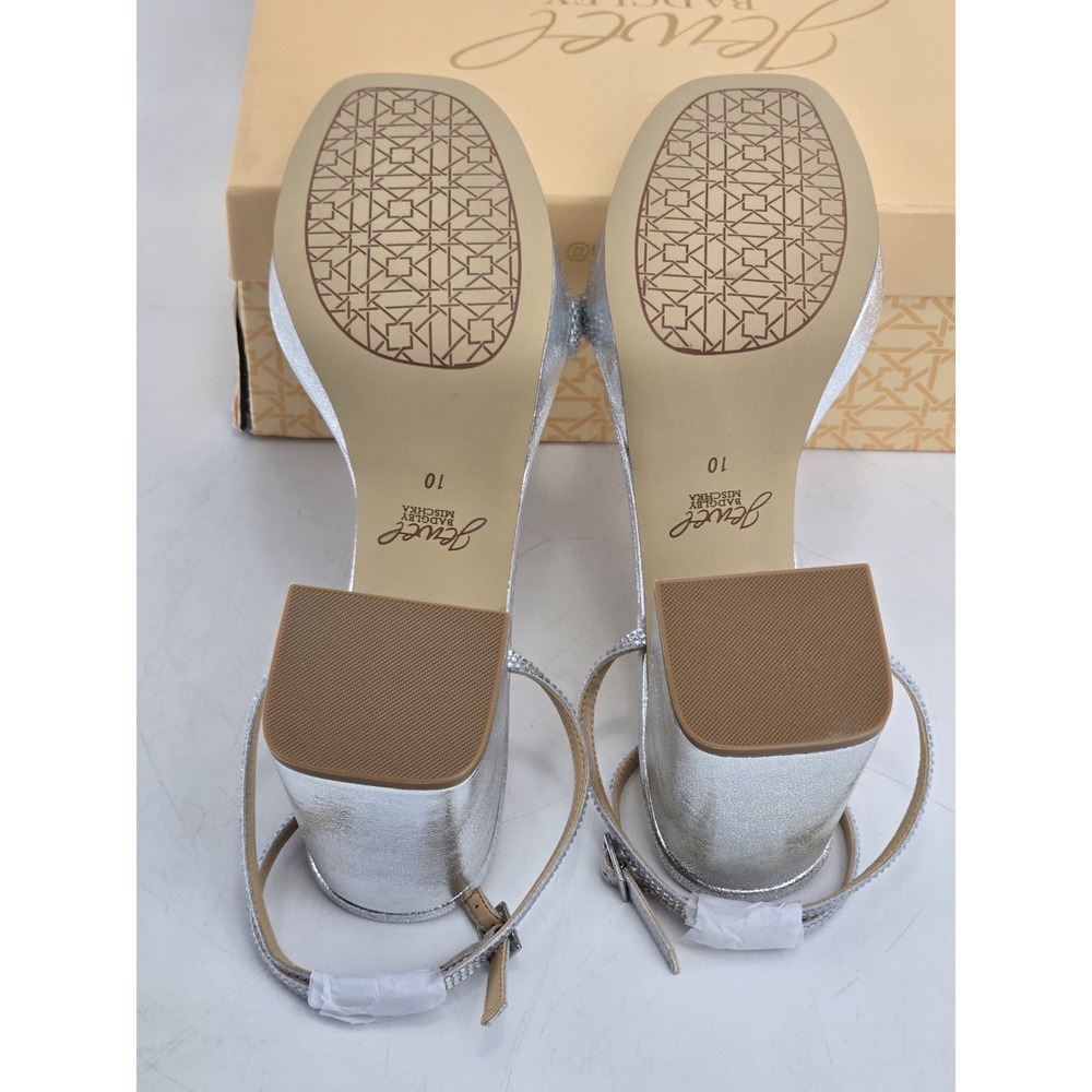 Jewel Badgley Mischka Teddi Platform Block Heels Silver - 10 M - NEW - Picture 2 of 12
